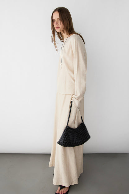 TEXTURED BOAT NECK DROP SLEEVE BLOUSE