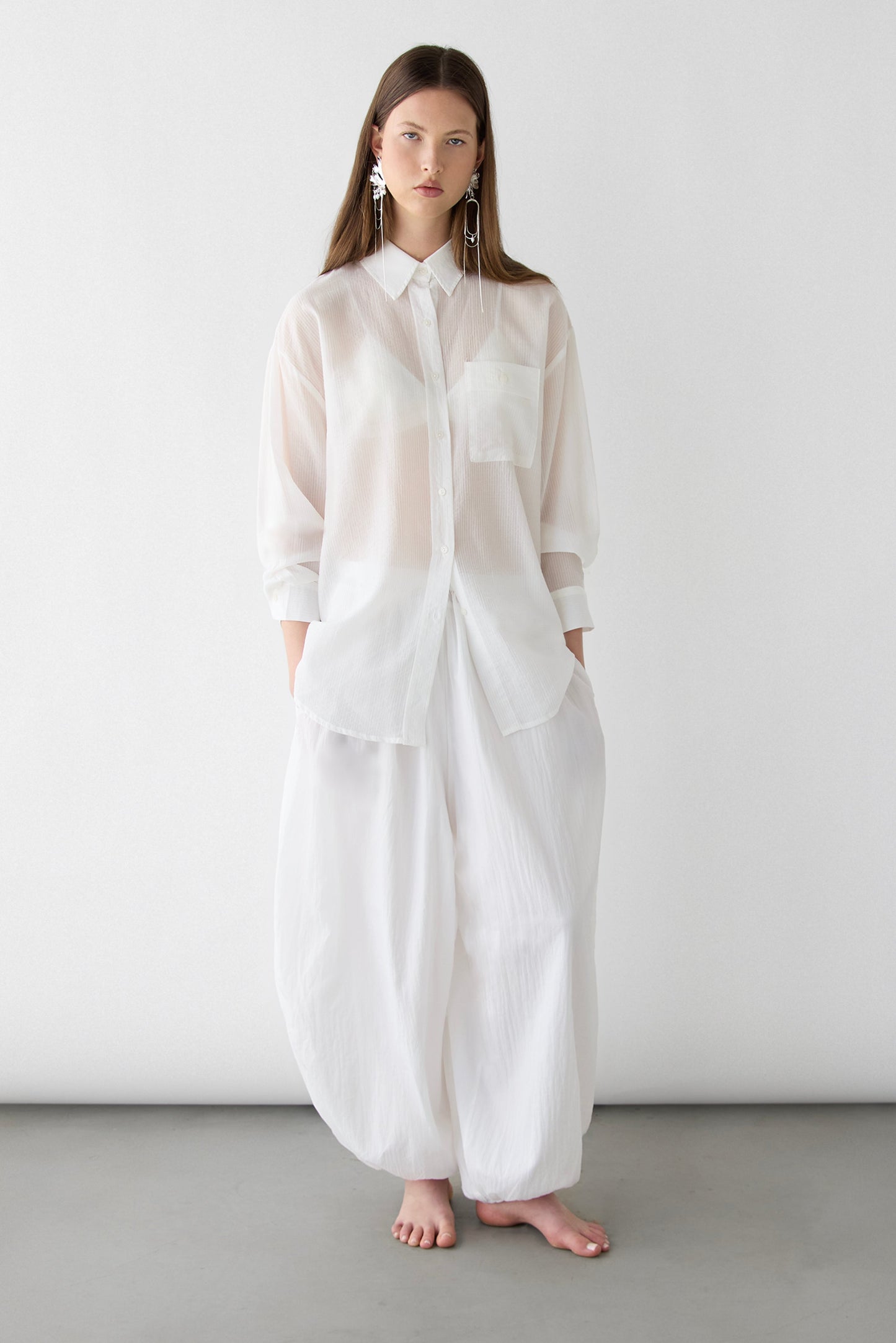 SHEER OVERSIZED BUTTON UP SHIRT