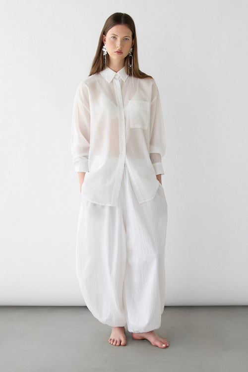 SHEER OVERSIZED BUTTON UP SHIRT