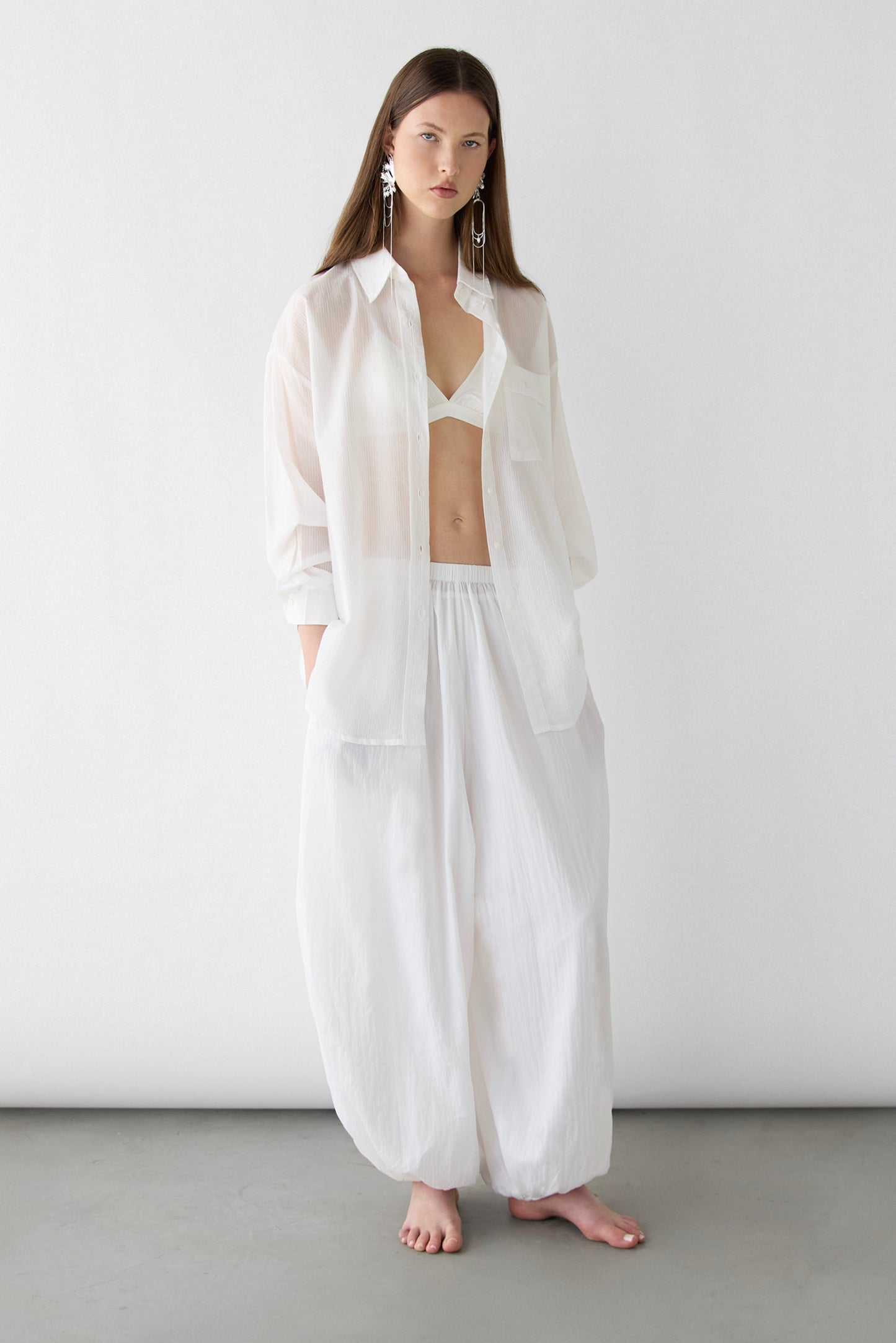 SHEER OVERSIZED BUTTON UP SHIRT