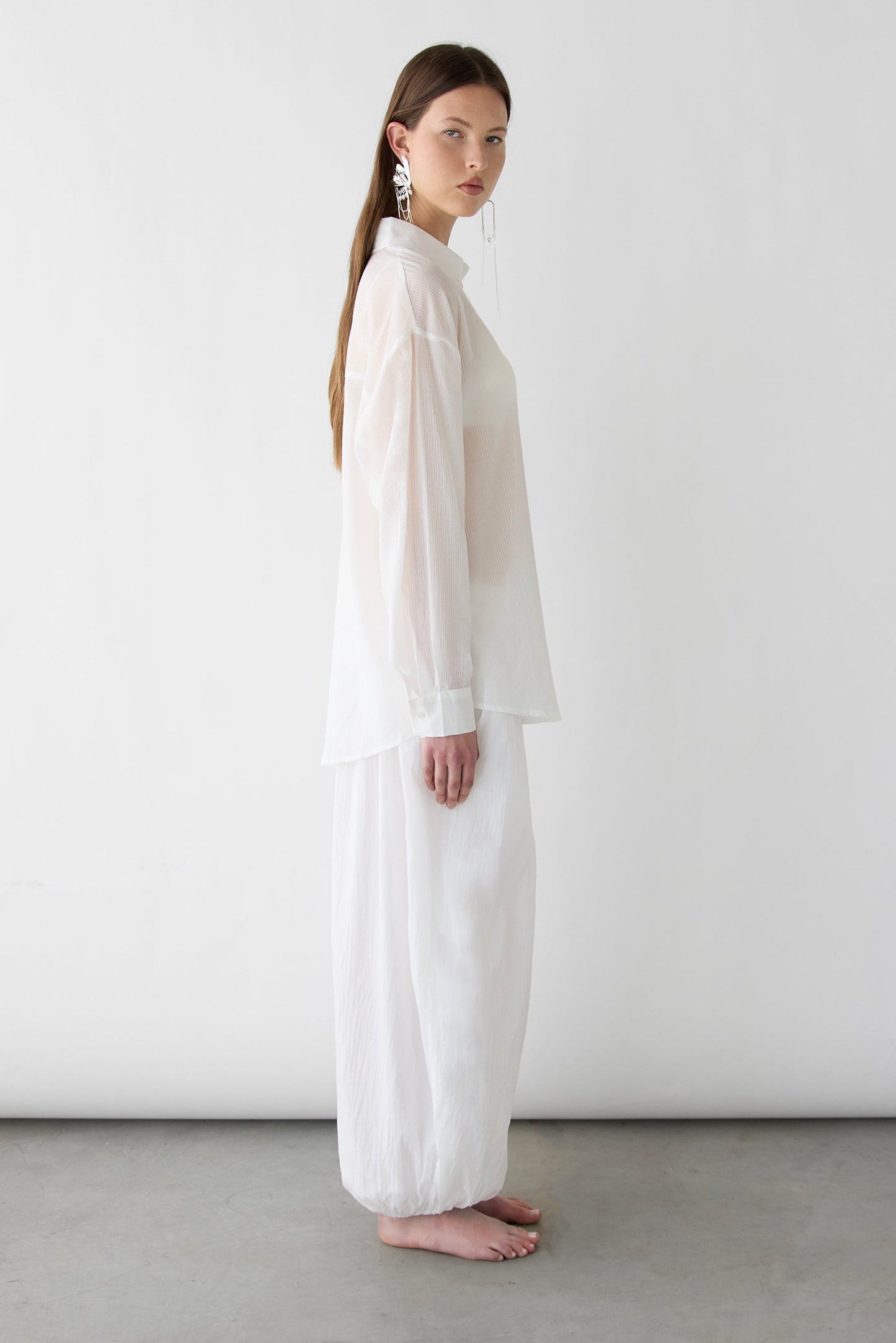 SHEER OVERSIZED BUTTON UP SHIRT