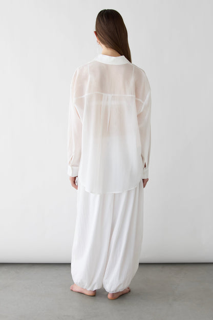 SHEER OVERSIZED BUTTON UP SHIRT