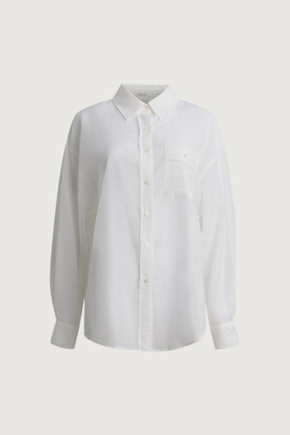 SHEER OVERSIZED BUTTON UP SHIRT