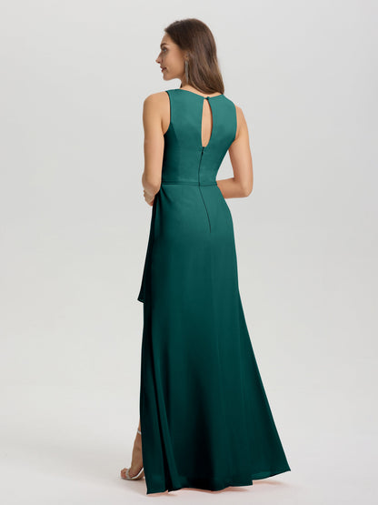 Boat Neck Sleeveless Ruffles Key Hole Back Chiffon Bridesmaid Dress