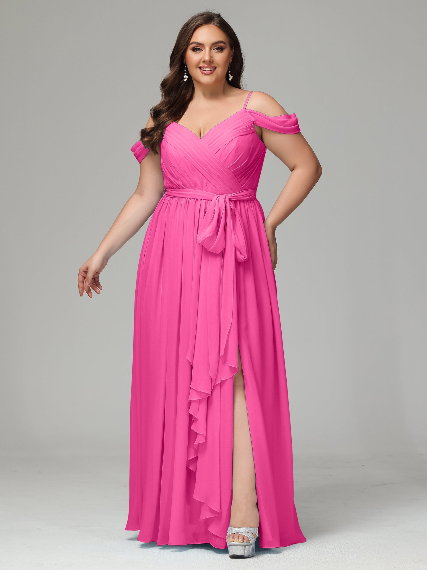 Off The Shoulder Plus Size Chiffon Long Bridesmaid Dresses