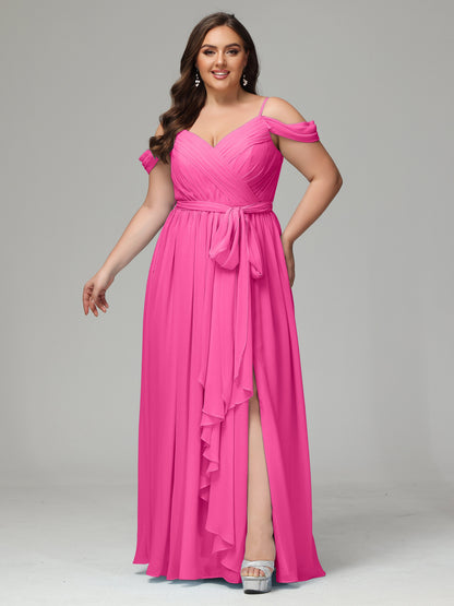 Off The Shoulder Plus Size Chiffon Long Bridesmaid Dresses