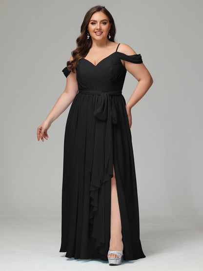 Off The Shoulder Plus Size Chiffon Long Bridesmaid Dresses