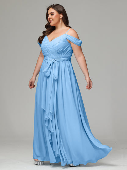 Off The Shoulder Plus Size Chiffon Long Bridesmaid Dresses