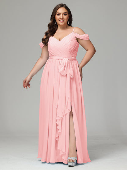 Off The Shoulder Plus Size Chiffon Long Bridesmaid Dresses