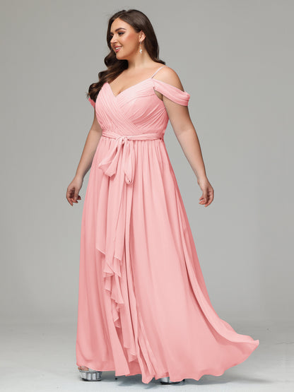 Off The Shoulder Plus Size Chiffon Long Bridesmaid Dresses