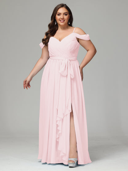 Off The Shoulder Plus Size Chiffon Long Bridesmaid Dresses