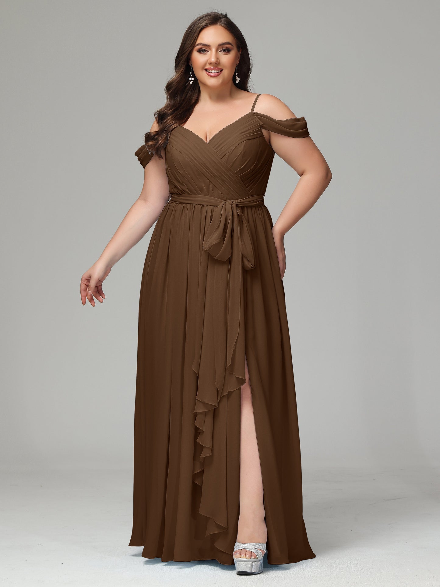 Off The Shoulder Plus Size Chiffon Long Bridesmaid Dresses