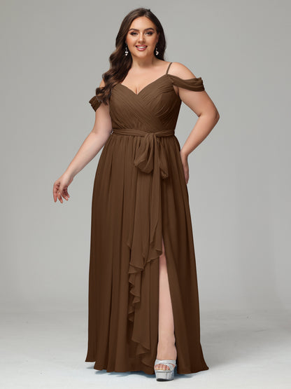 Off The Shoulder Plus Size Chiffon Long Bridesmaid Dresses