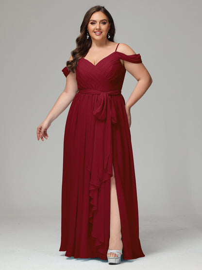 Off The Shoulder Plus Size Chiffon Long Bridesmaid Dresses