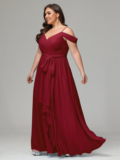 Off The Shoulder Plus Size Chiffon Long Bridesmaid Dresses