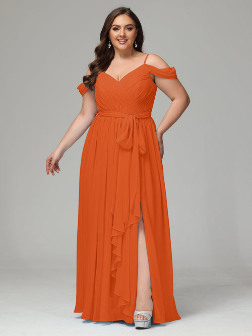 Off The Shoulder Plus Size Chiffon Long Bridesmaid Dresses