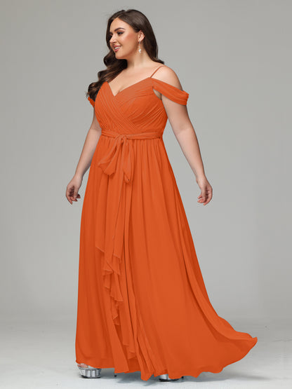 Off The Shoulder Plus Size Chiffon Long Bridesmaid Dresses