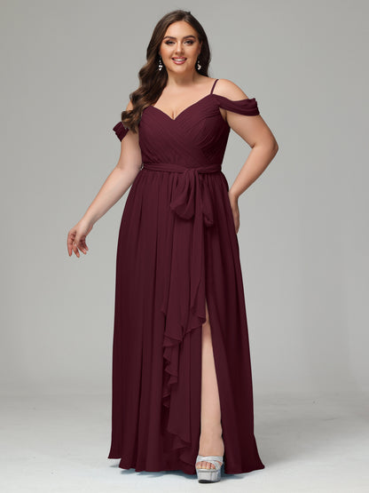 Off The Shoulder Plus Size Chiffon Long Bridesmaid Dresses