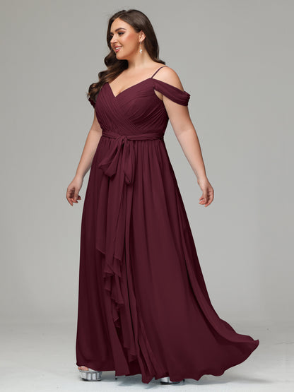 Off The Shoulder Plus Size Chiffon Long Bridesmaid Dresses
