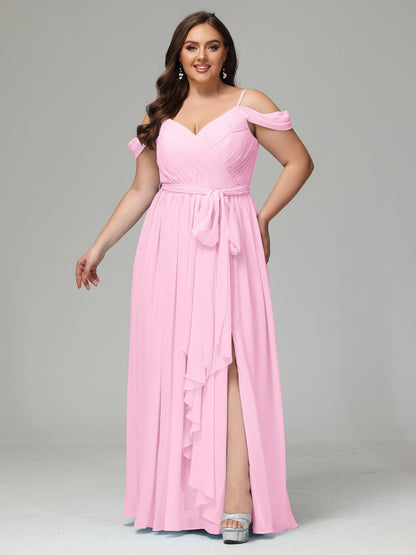Off The Shoulder Plus Size Chiffon Long Bridesmaid Dresses
