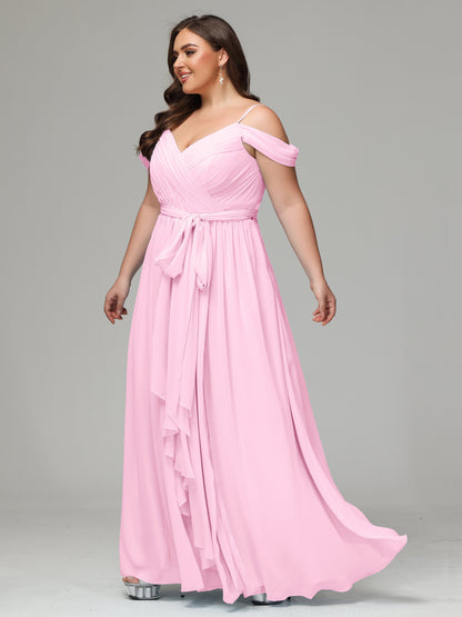 Off The Shoulder Plus Size Chiffon Long Bridesmaid Dresses