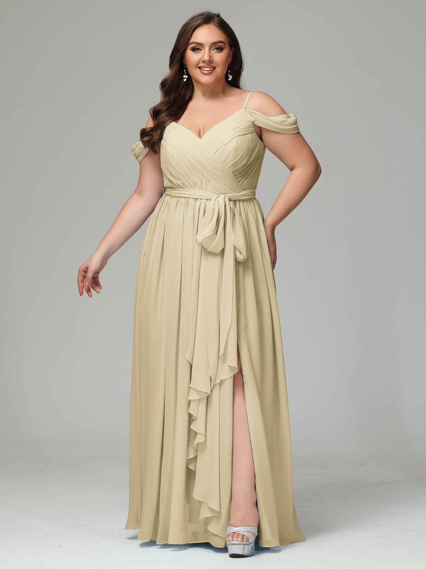 Off The Shoulder Plus Size Chiffon Long Bridesmaid Dresses