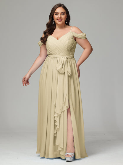 Off The Shoulder Plus Size Chiffon Long Bridesmaid Dresses