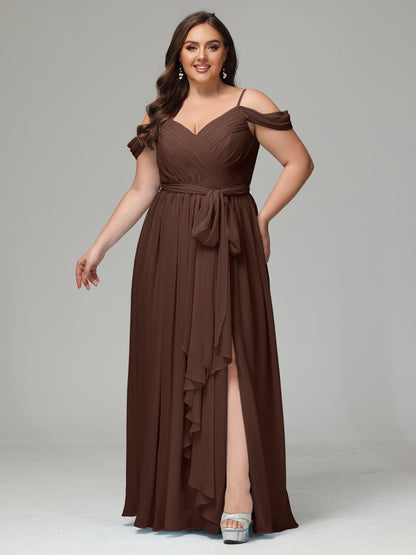 Off The Shoulder Plus Size Chiffon Long Bridesmaid Dresses
