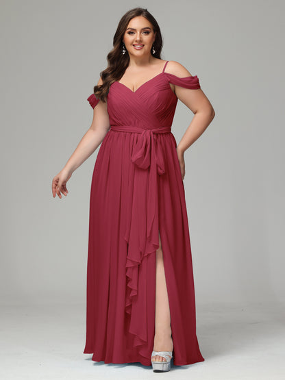 Off The Shoulder Plus Size Chiffon Long Bridesmaid Dresses