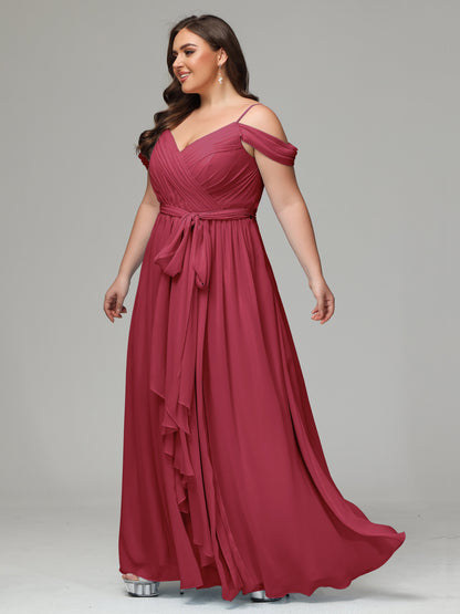 Off The Shoulder Plus Size Chiffon Long Bridesmaid Dresses