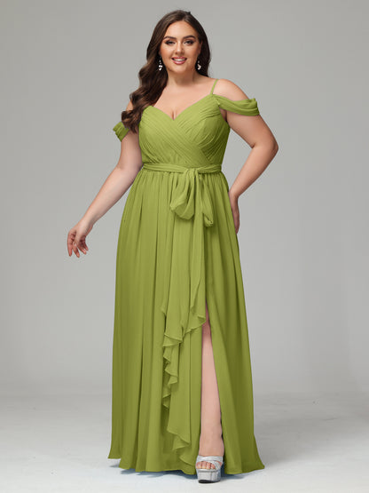 Off The Shoulder Plus Size Chiffon Long Bridesmaid Dresses