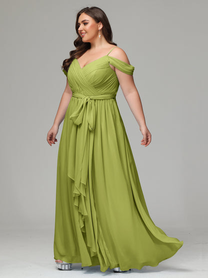 Off The Shoulder Plus Size Chiffon Long Bridesmaid Dresses