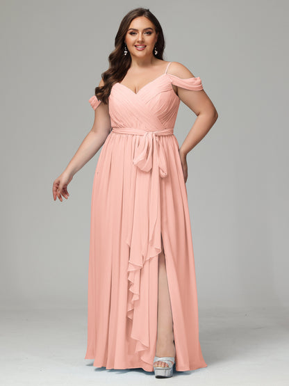 Off The Shoulder Plus Size Chiffon Long Bridesmaid Dresses