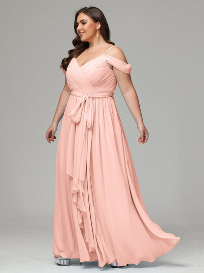Off The Shoulder Plus Size Chiffon Long Bridesmaid Dresses