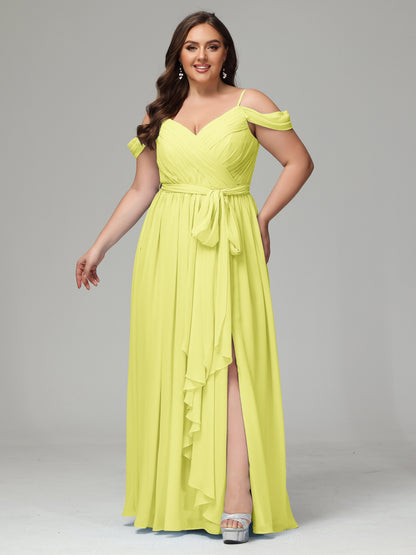 Off The Shoulder Plus Size Chiffon Long Bridesmaid Dresses