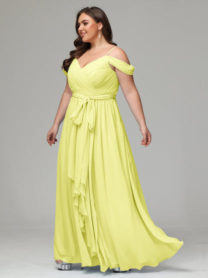 Off The Shoulder Plus Size Chiffon Long Bridesmaid Dresses