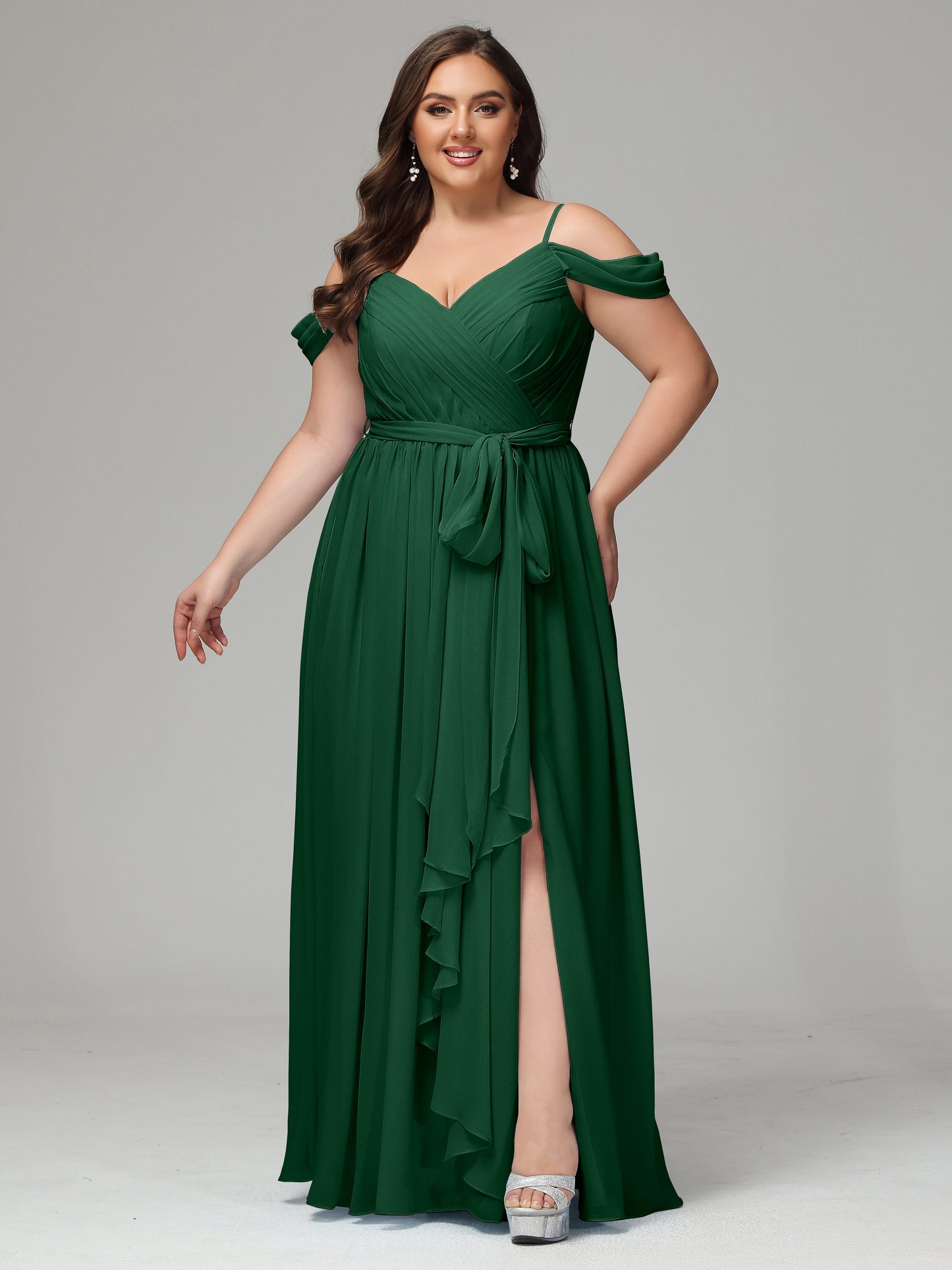 Off The Shoulder Plus Size Chiffon Long Bridesmaid Dresses