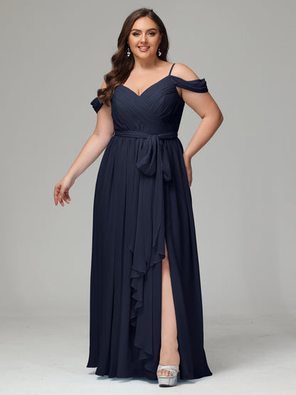 Off The Shoulder Plus Size Chiffon Long Bridesmaid Dresses