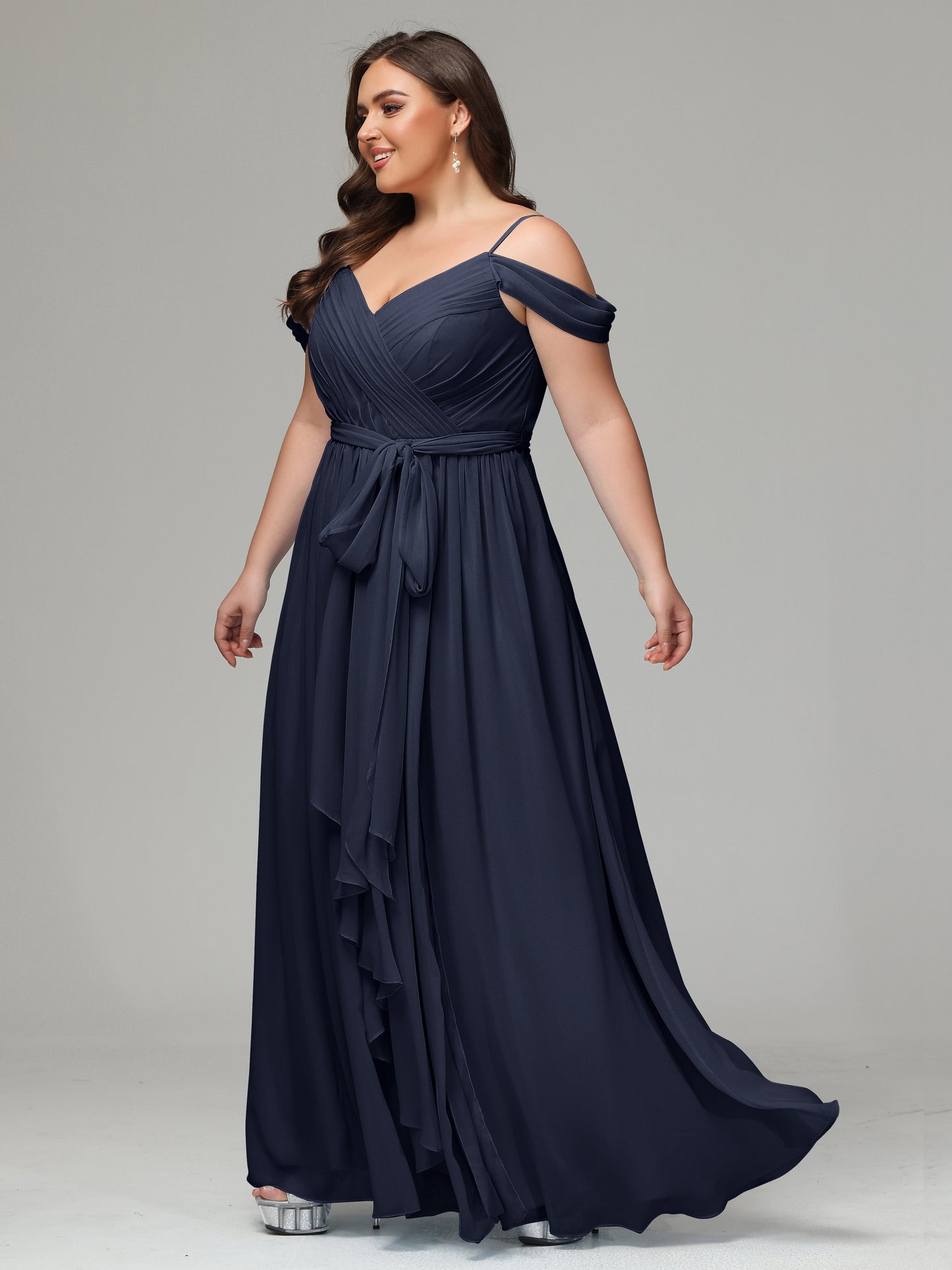 Off The Shoulder Plus Size Chiffon Long Bridesmaid Dresses