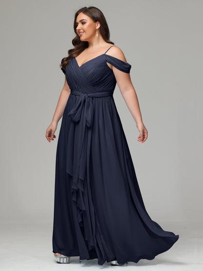 Off The Shoulder Plus Size Chiffon Long Bridesmaid Dresses