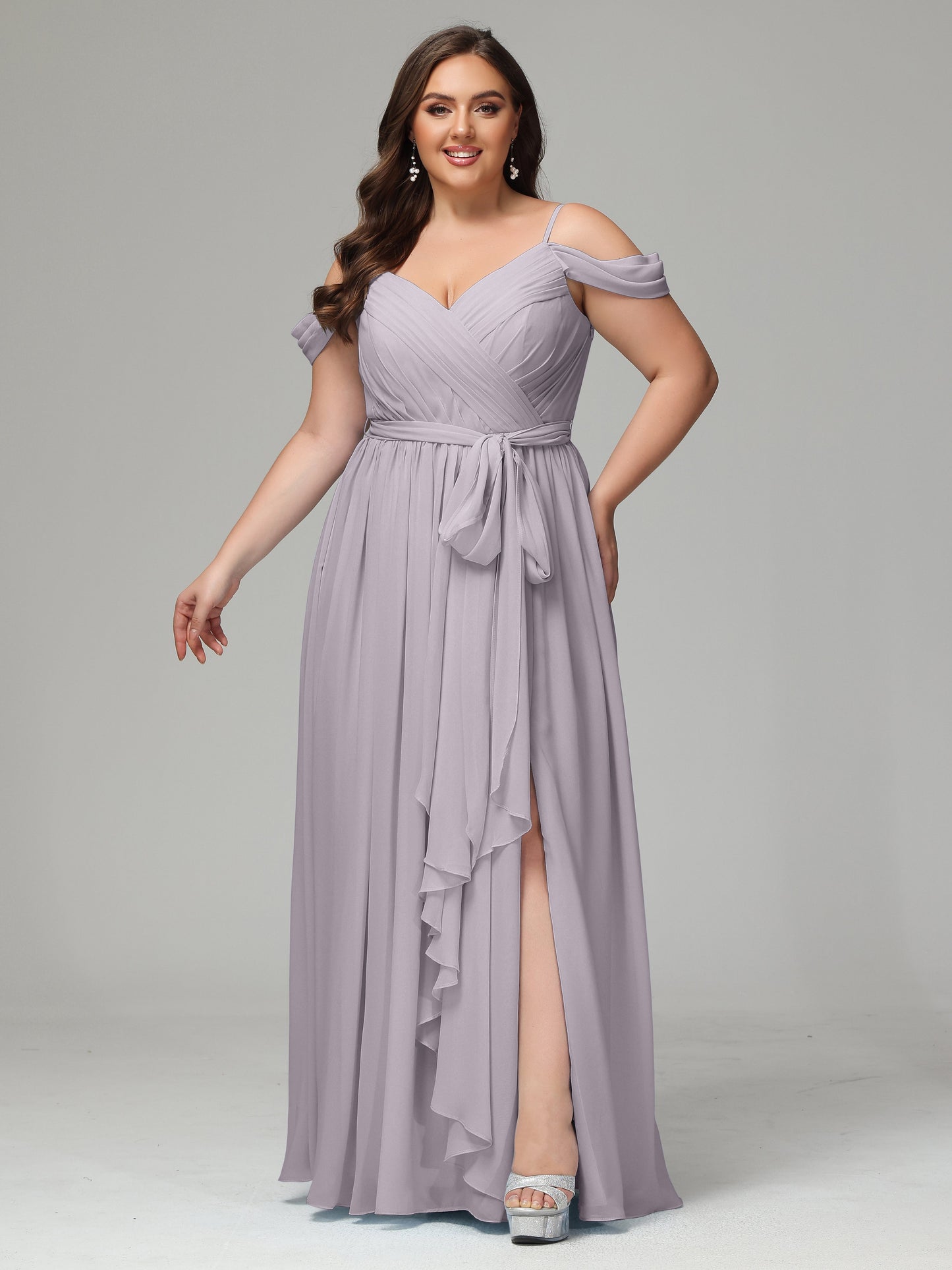 Off The Shoulder Plus Size Chiffon Long Bridesmaid Dresses