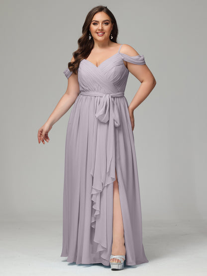 Off The Shoulder Plus Size Chiffon Long Bridesmaid Dresses