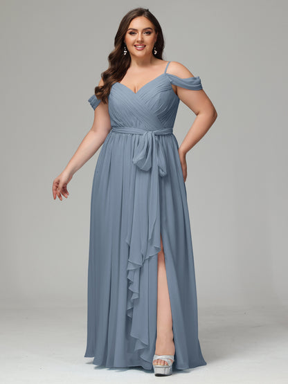 Off The Shoulder Plus Size Chiffon Long Bridesmaid Dresses