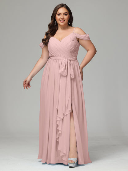 Off The Shoulder Plus Size Chiffon Long Bridesmaid Dresses