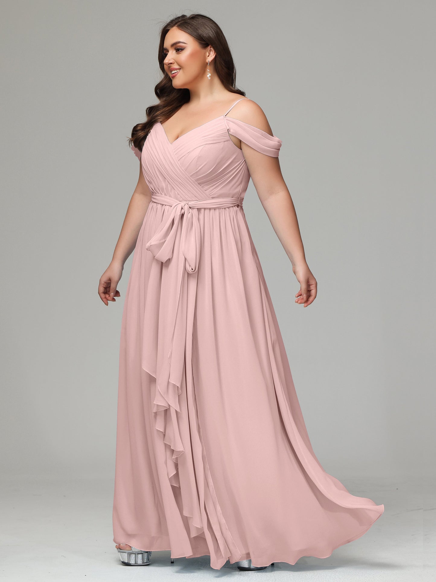 Off The Shoulder Plus Size Chiffon Long Bridesmaid Dresses