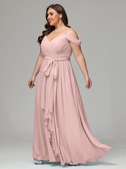 Off The Shoulder Plus Size Chiffon Long Bridesmaid Dresses