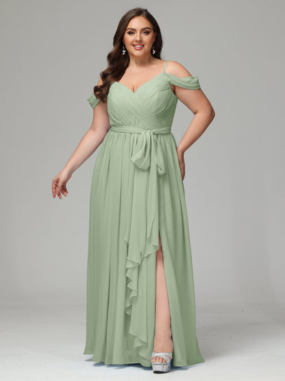 Off The Shoulder Plus Size Chiffon Long Bridesmaid Dresses