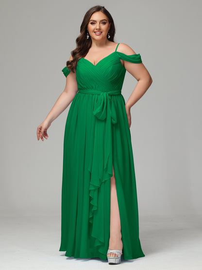 Off The Shoulder Plus Size Chiffon Long Bridesmaid Dresses