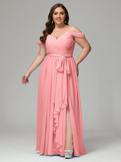 Off The Shoulder Plus Size Chiffon Long Bridesmaid Dresses