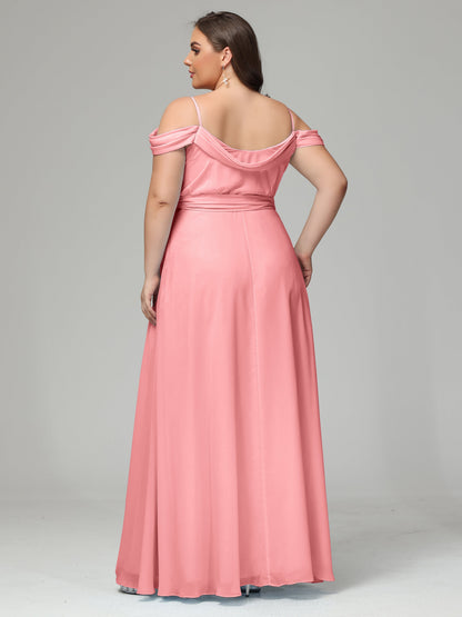 Off The Shoulder Plus Size Chiffon Long Bridesmaid Dresses